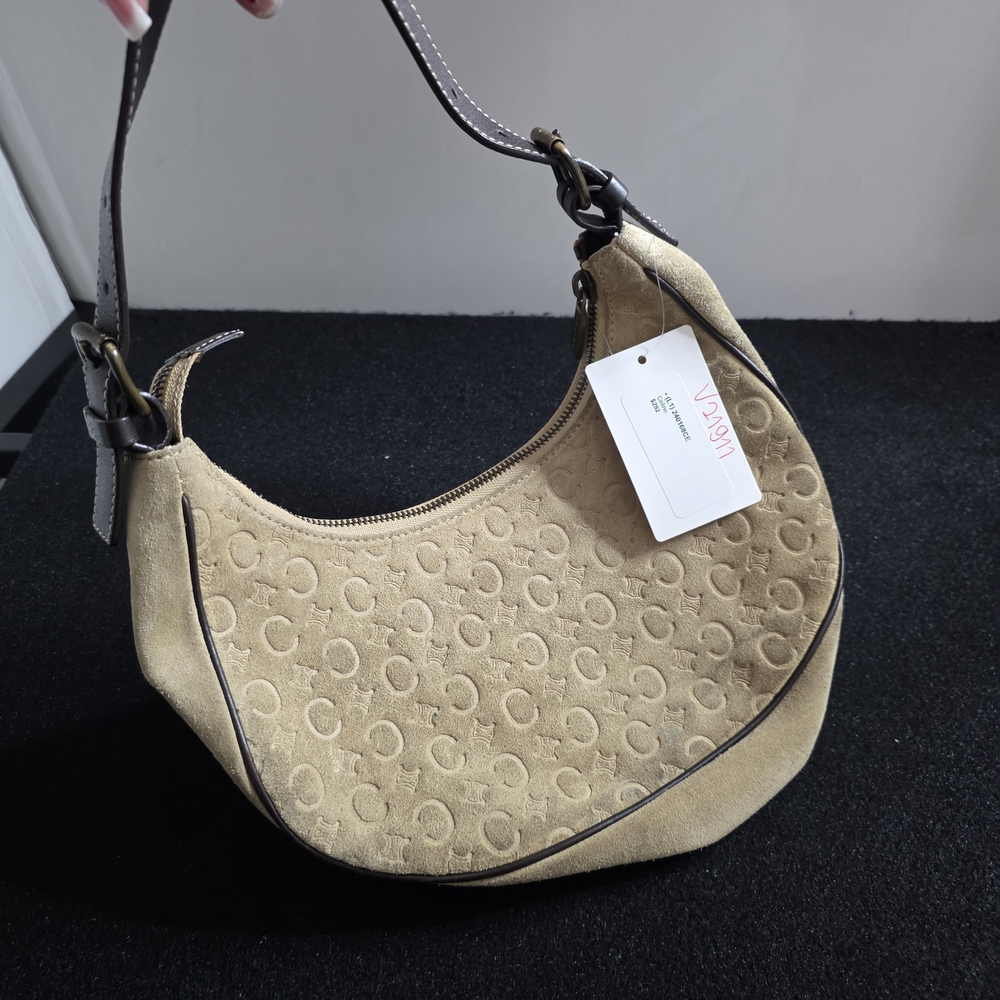 Celine Tan Embossed Hobo Bag